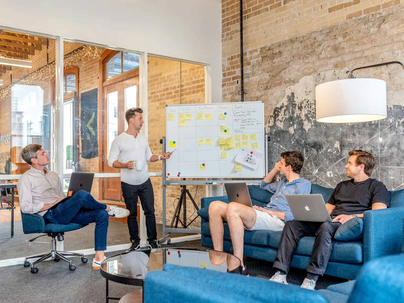 A strategy session at the whiteboard